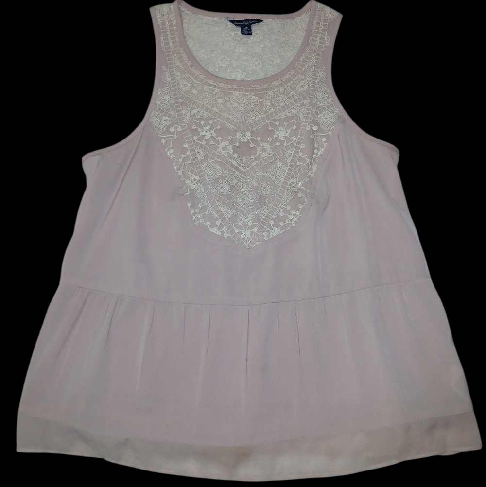 American Eagle Outfitterd Pink Sleeveless Blouse With Lace Size M